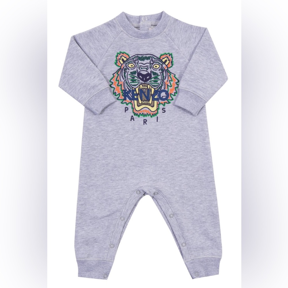 Kenzo Kids Heather Gray Tiger Logo One-Piece